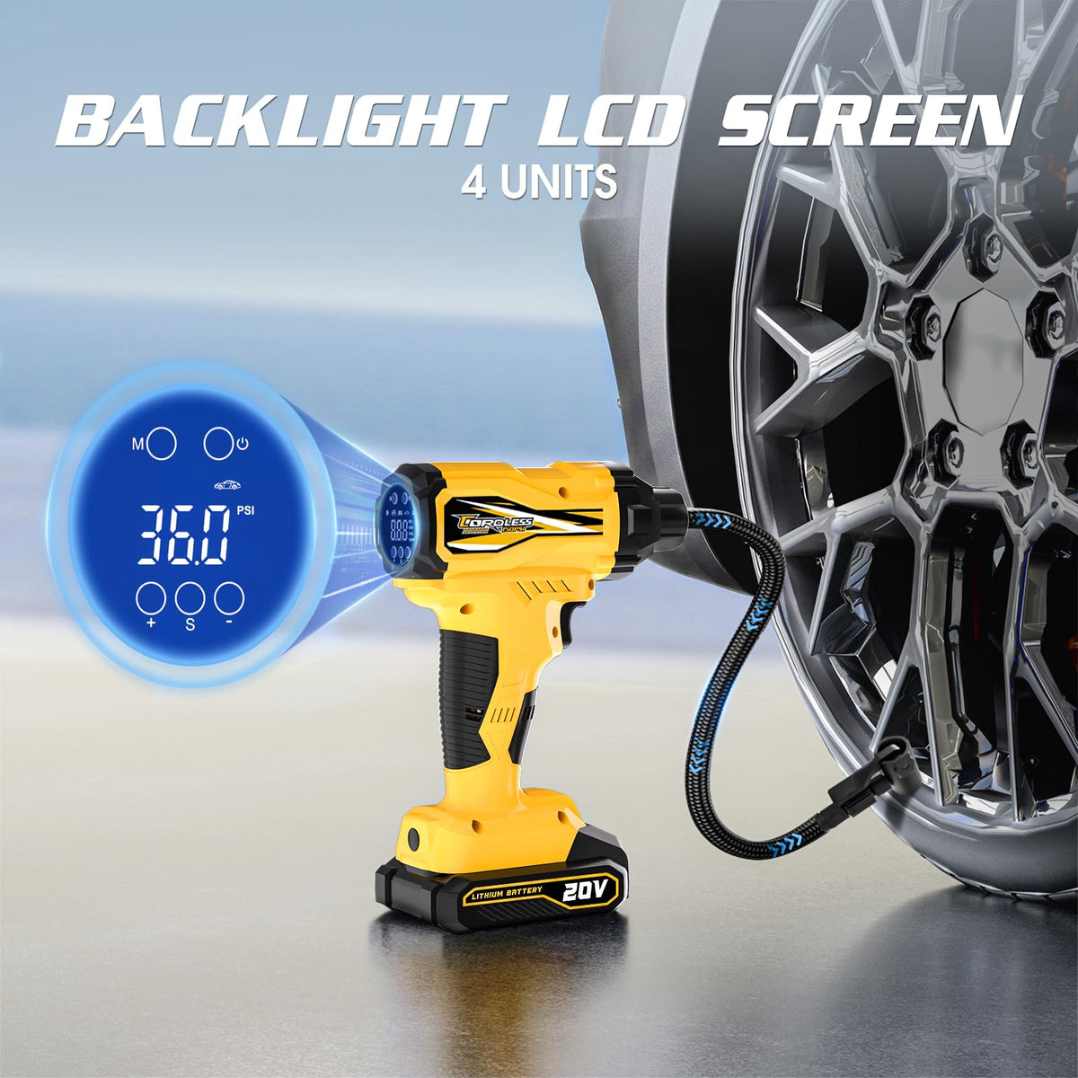 20V Cordless Portable Air Compressor 150 PSI Yellow R2698