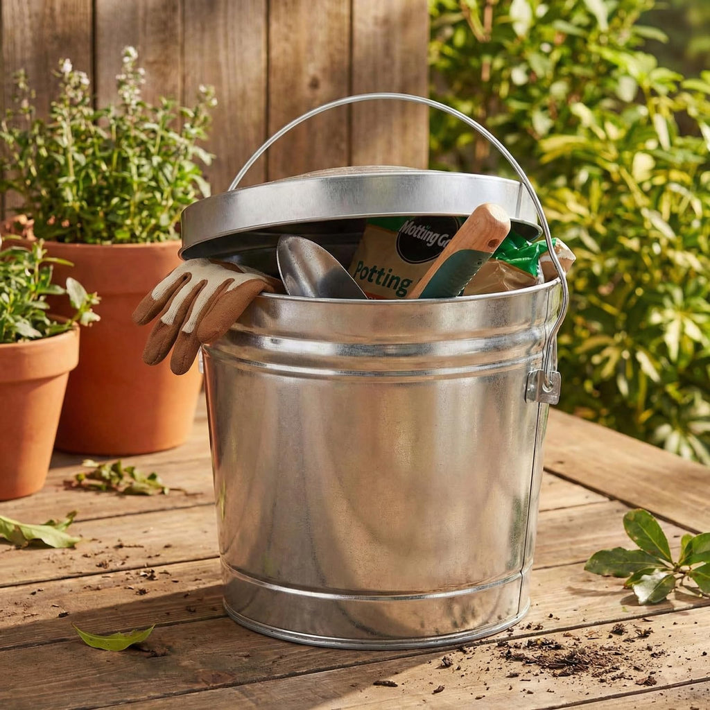 6-Gallon Galvanized Steel Locking Lid Trash Can B28123