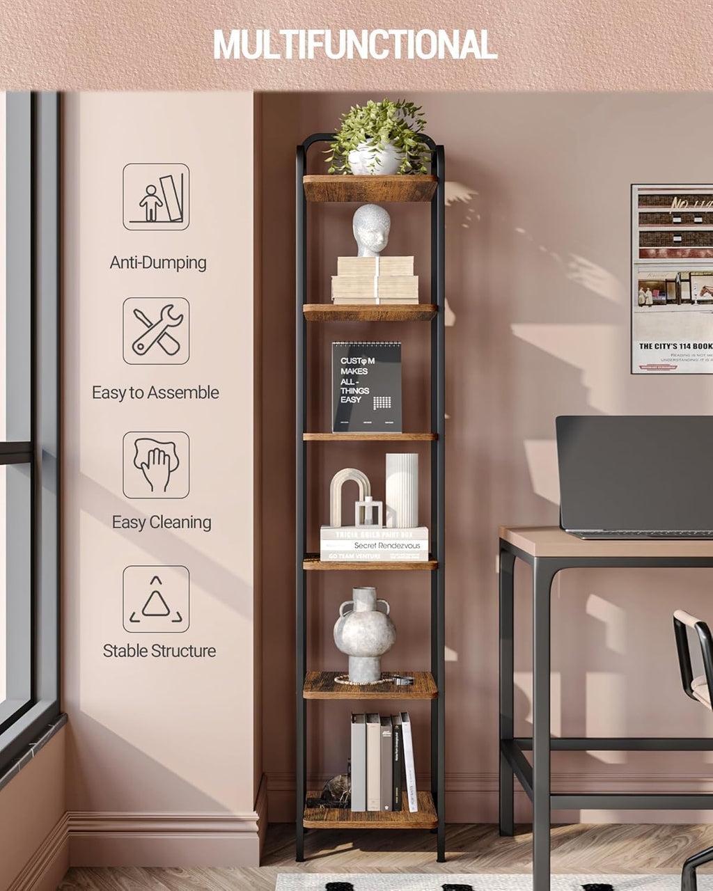 Narrow Industrial Bookcase W44157