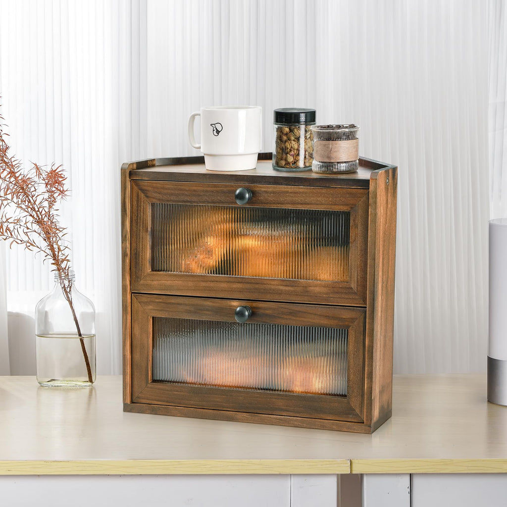 Large 2 Tier Wooden Bread Box with Acrylic Window E281148