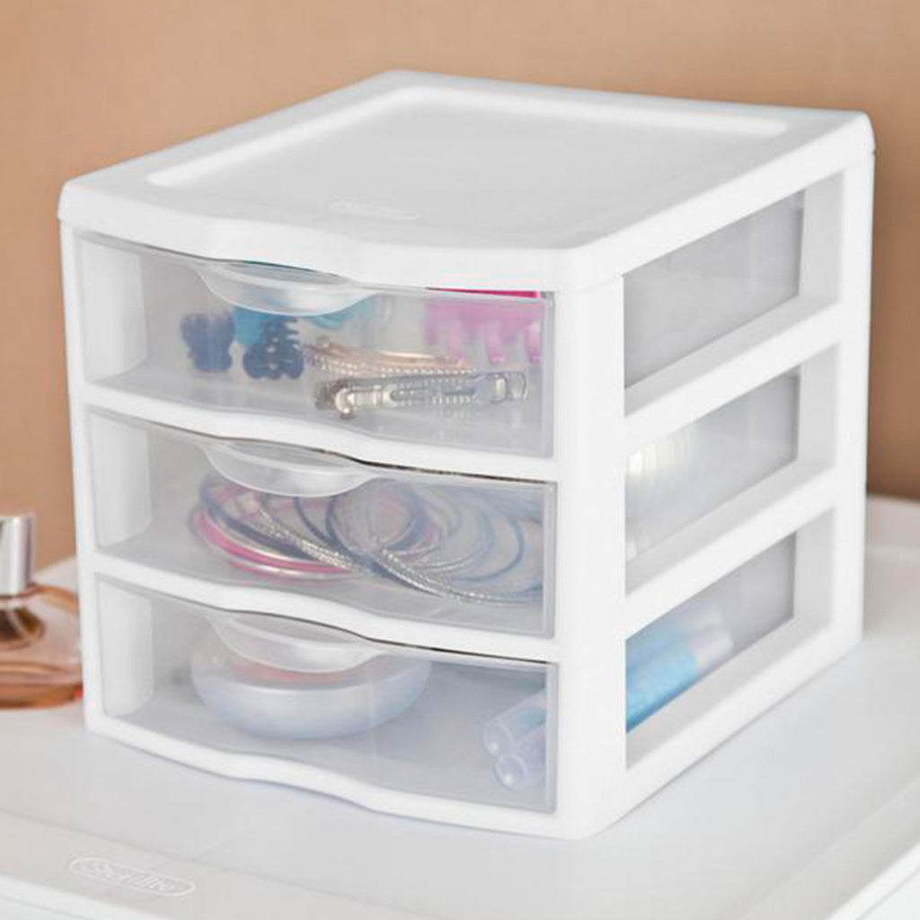 White Plastic 3 Drawer Desktop Storage Unit W267