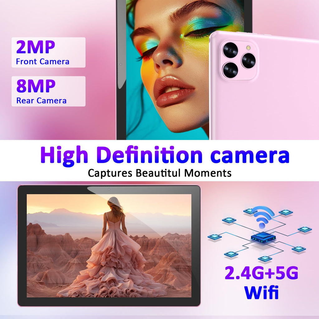 Android 16 10 Inch Tablet 12GB RAM 64GB ROM Pink D9895