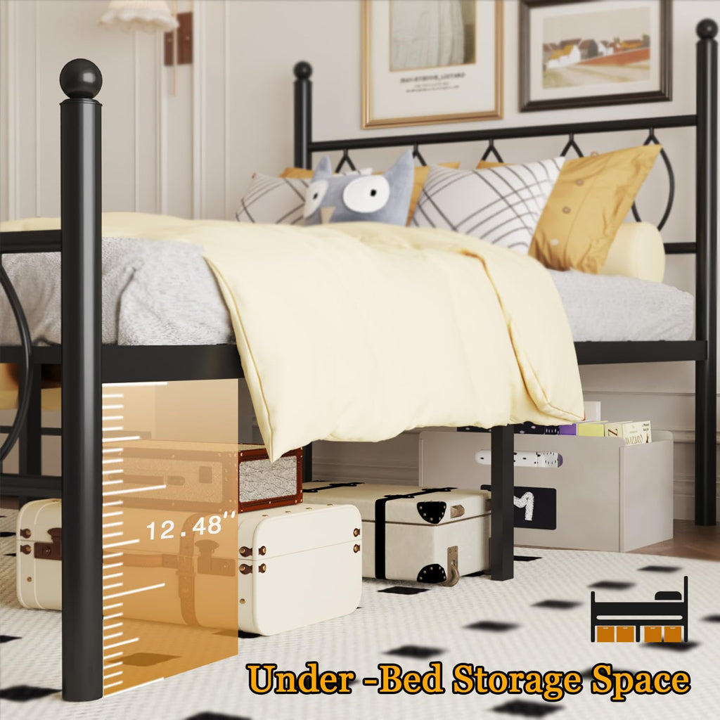 Black 14 Inch Metal Platform Twin Bed Frame with Headboard B2174
