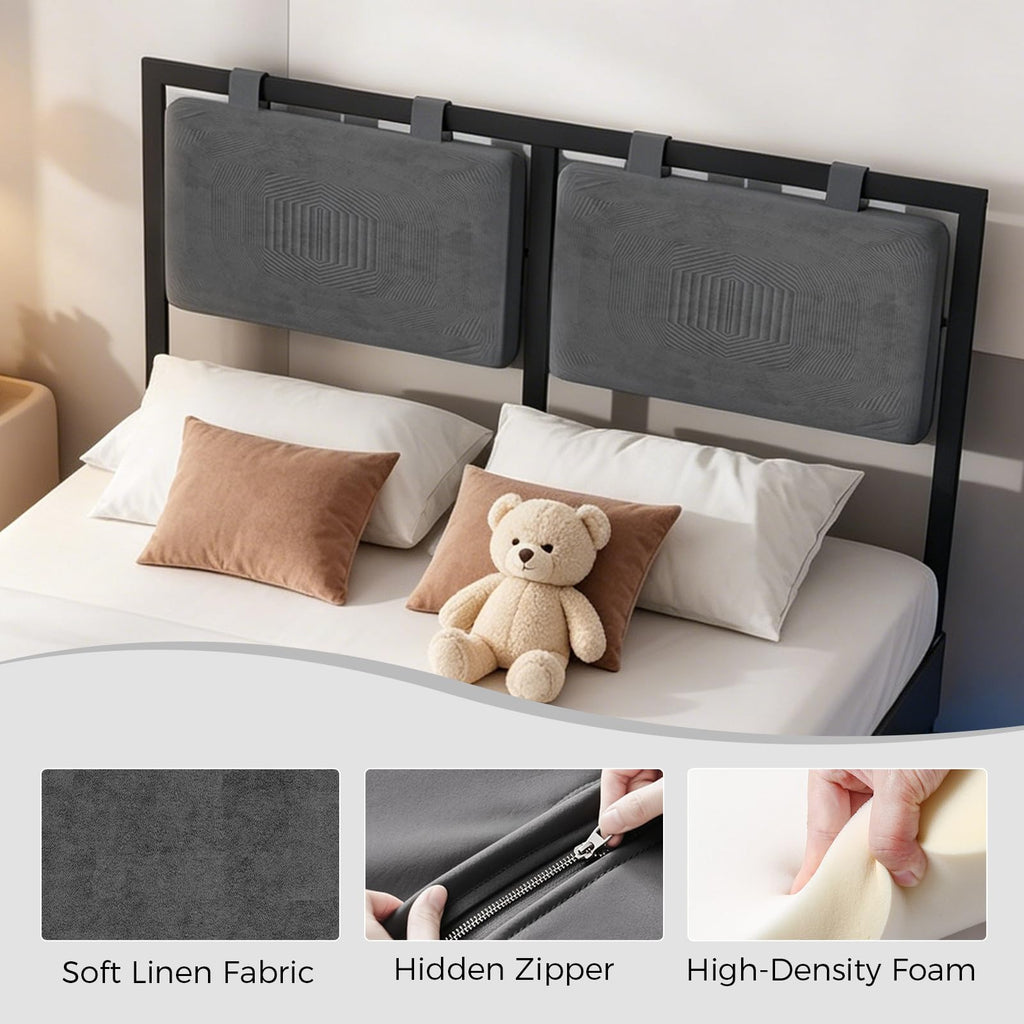Full Size Floating Bed Frame with LED Lights and Adjustable Headboard A49647