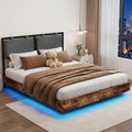 Full Size Floating Bed Frame with LED Lights and Adjustable Headboard A49647