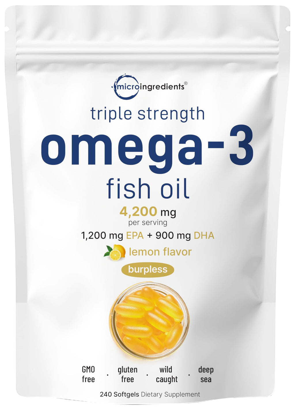Omega 3 Fish Oil 4200mg & Cod Liver Oil 2000mg 360 Softgels Lemon Flavored E399