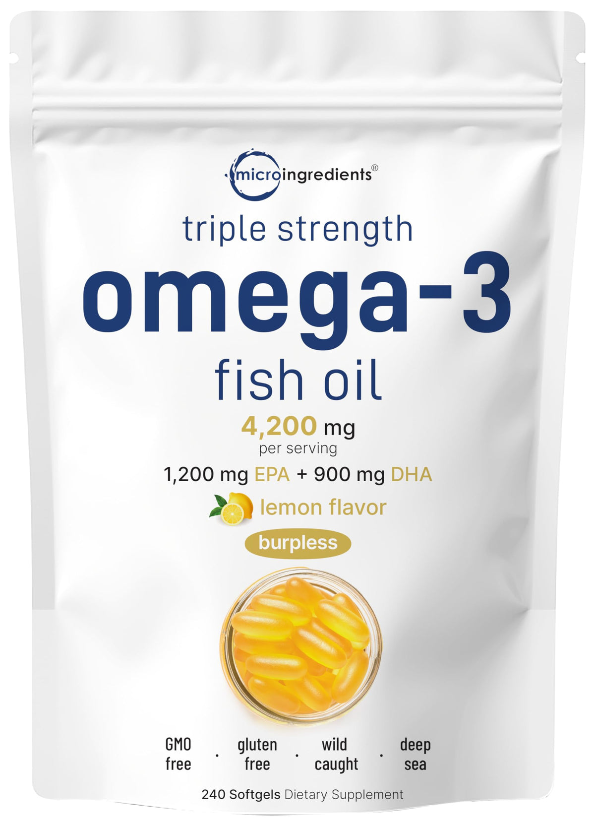 Omega 3 Fish Oil 4200mg & Cod Liver Oil 2000mg 360 Softgels Lemon Flavored E399