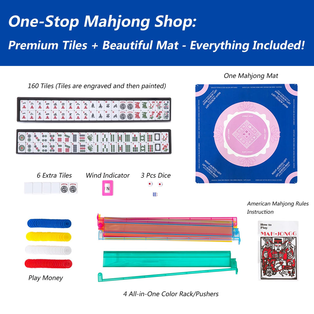 American Mahjong Tile Set with 166 Tiles, 4 Racks & Travel Bag N360