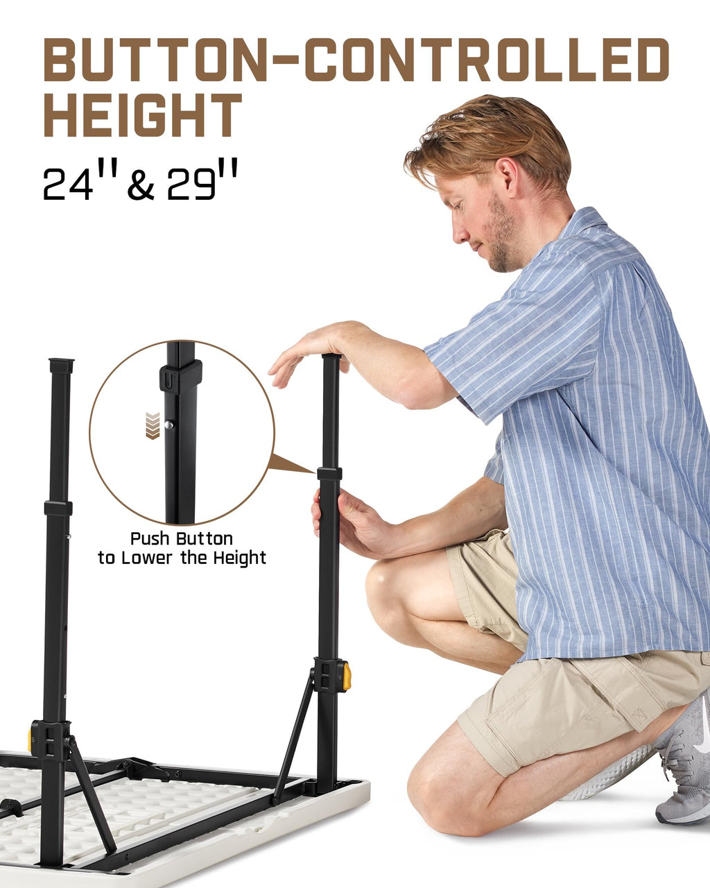 Folding Card Table 2 Heights 34" Square Plastic D877090