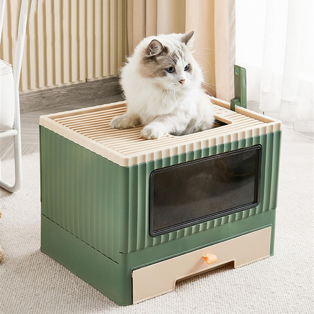 Foldable Top Entry Cat Litter Box with Lid J89812