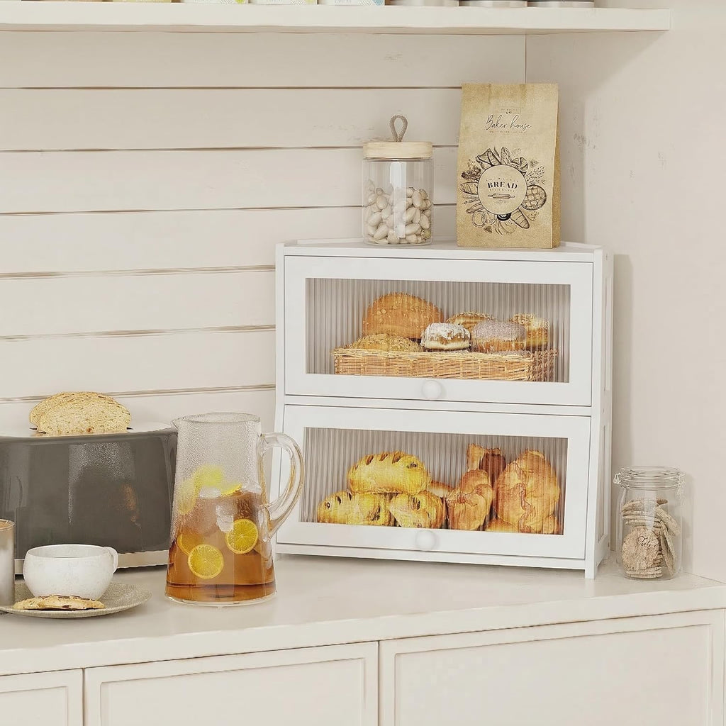 White Double Layer Bamboo Corner Bread Box R399