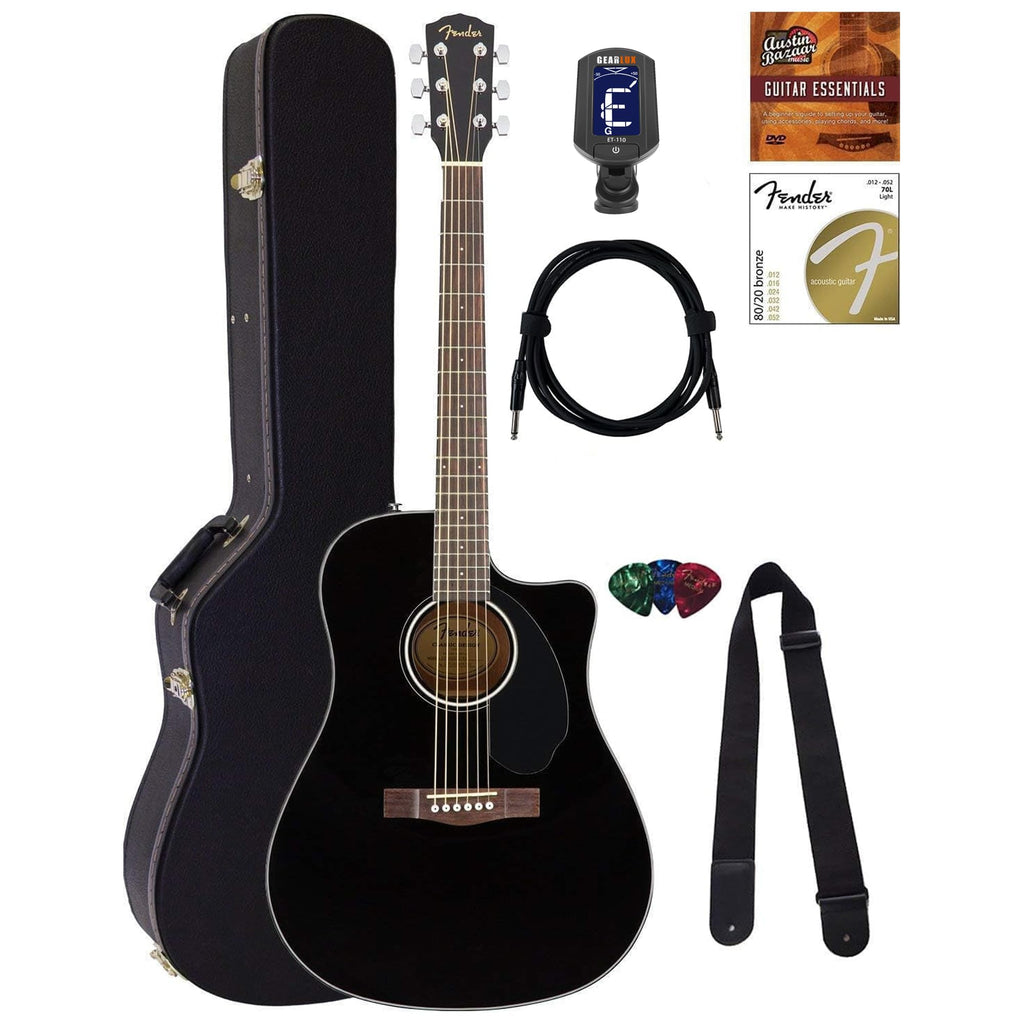 Black Solid Top Dreadnought Acoustic-Electric Guitar with Hard Case Y57882