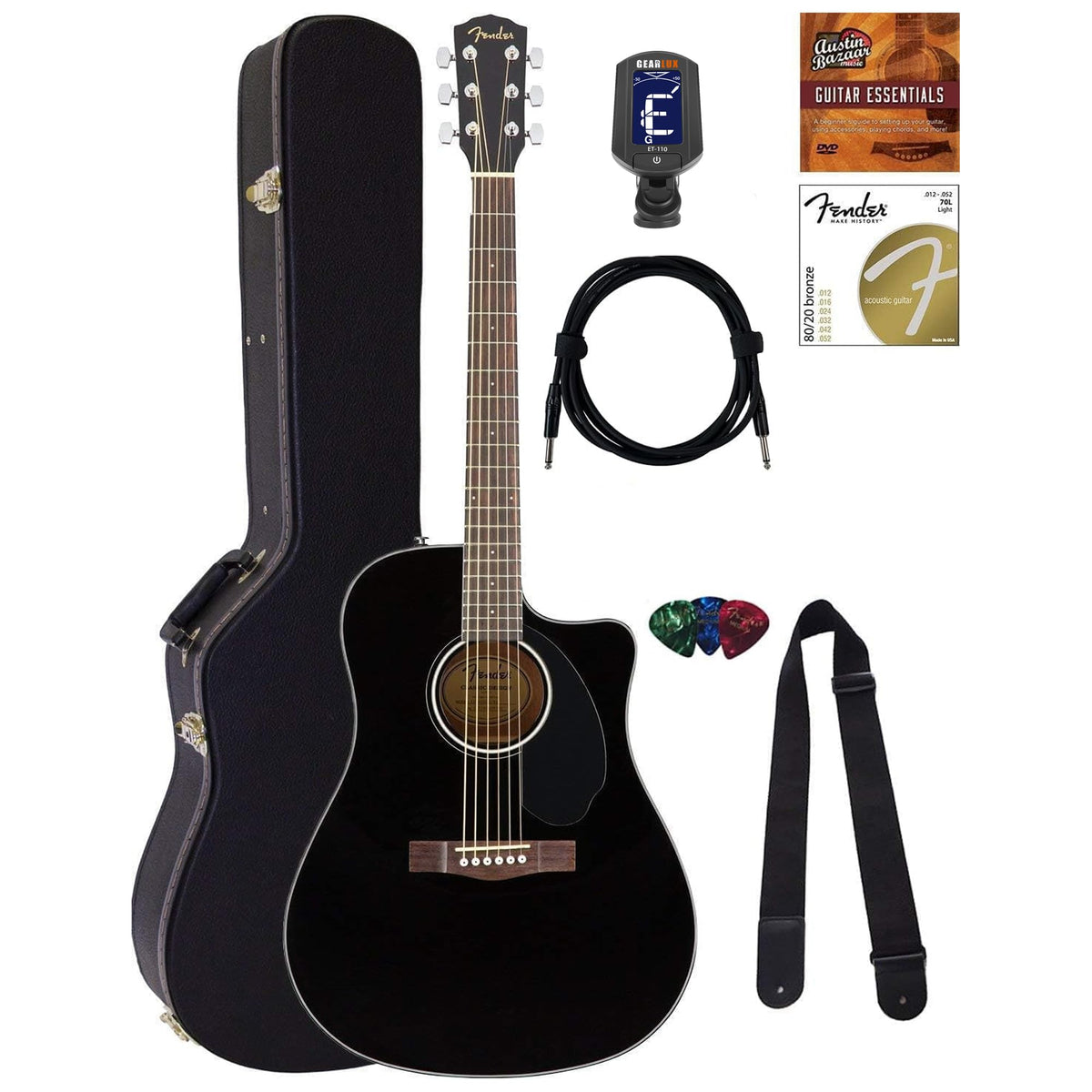 Black Solid Top Dreadnought Acoustic-Electric Guitar with Hard Case Y57882