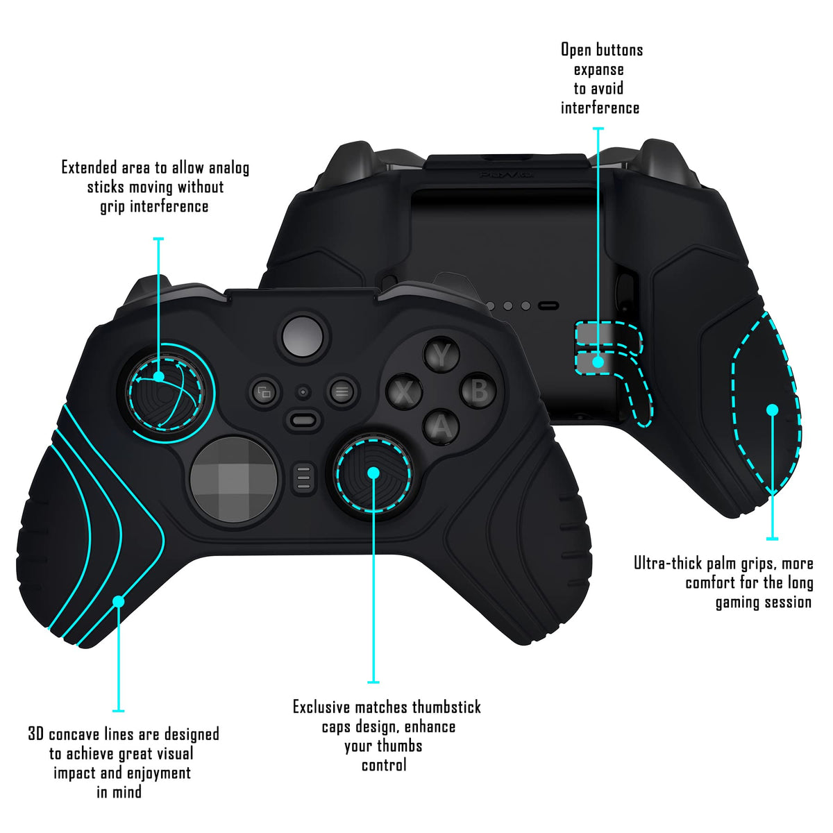 Anti Slip Silicone Case Cover for Xbox Elite Wireless Controller Series 2 with Thumb Grip Caps - Black A127