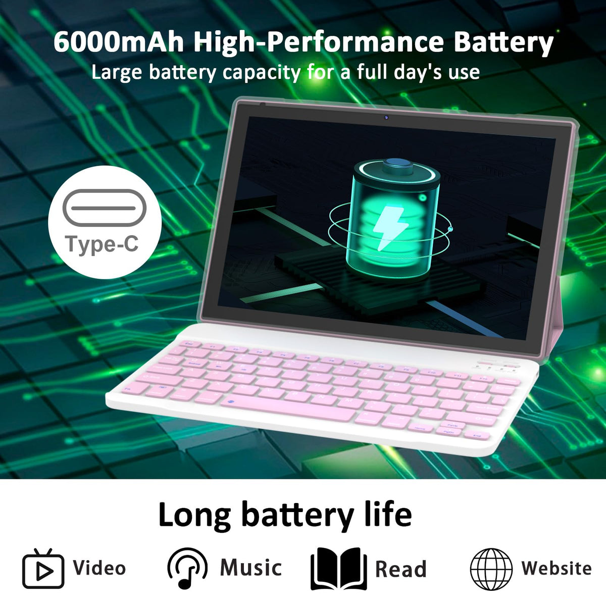 Android 16 10 Inch Tablet 12GB RAM 64GB ROM Pink D9895