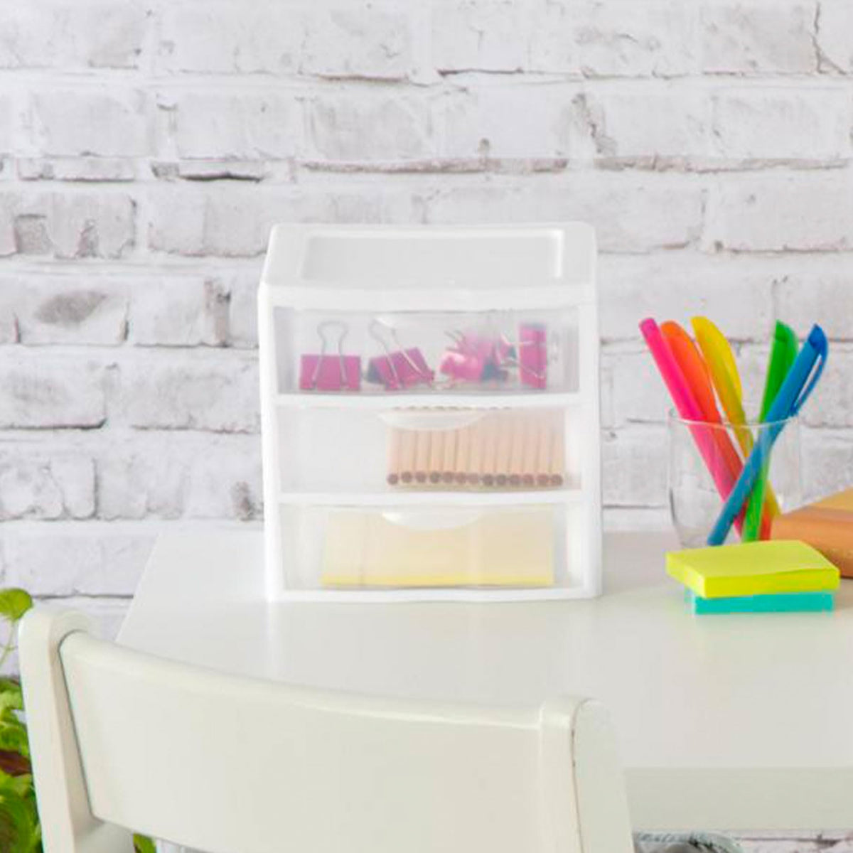 White Plastic 3 Drawer Desktop Storage Unit W267
