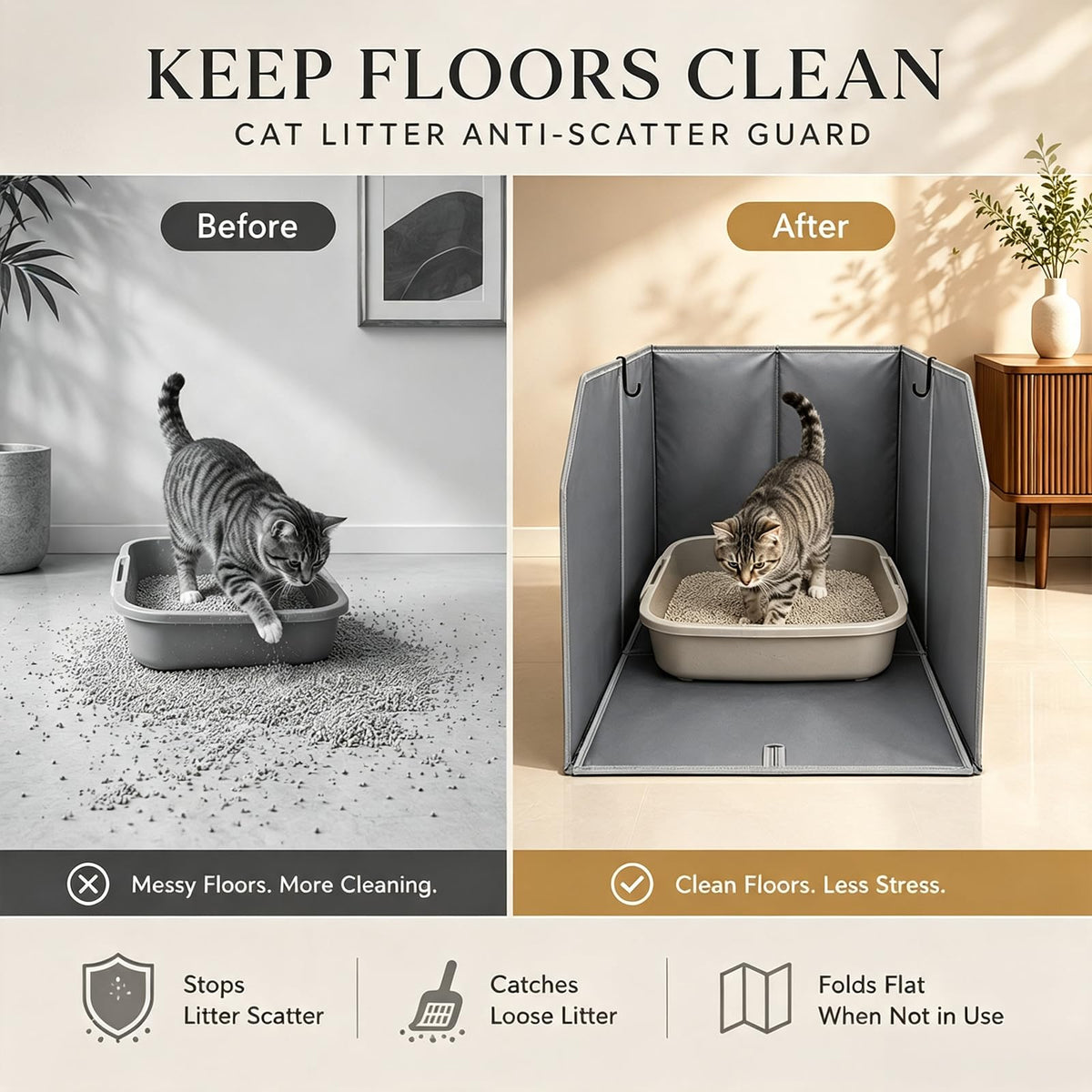 Waterproof Cat Litter Box Enclosure with Removable Mat and 2 Hooks P574302