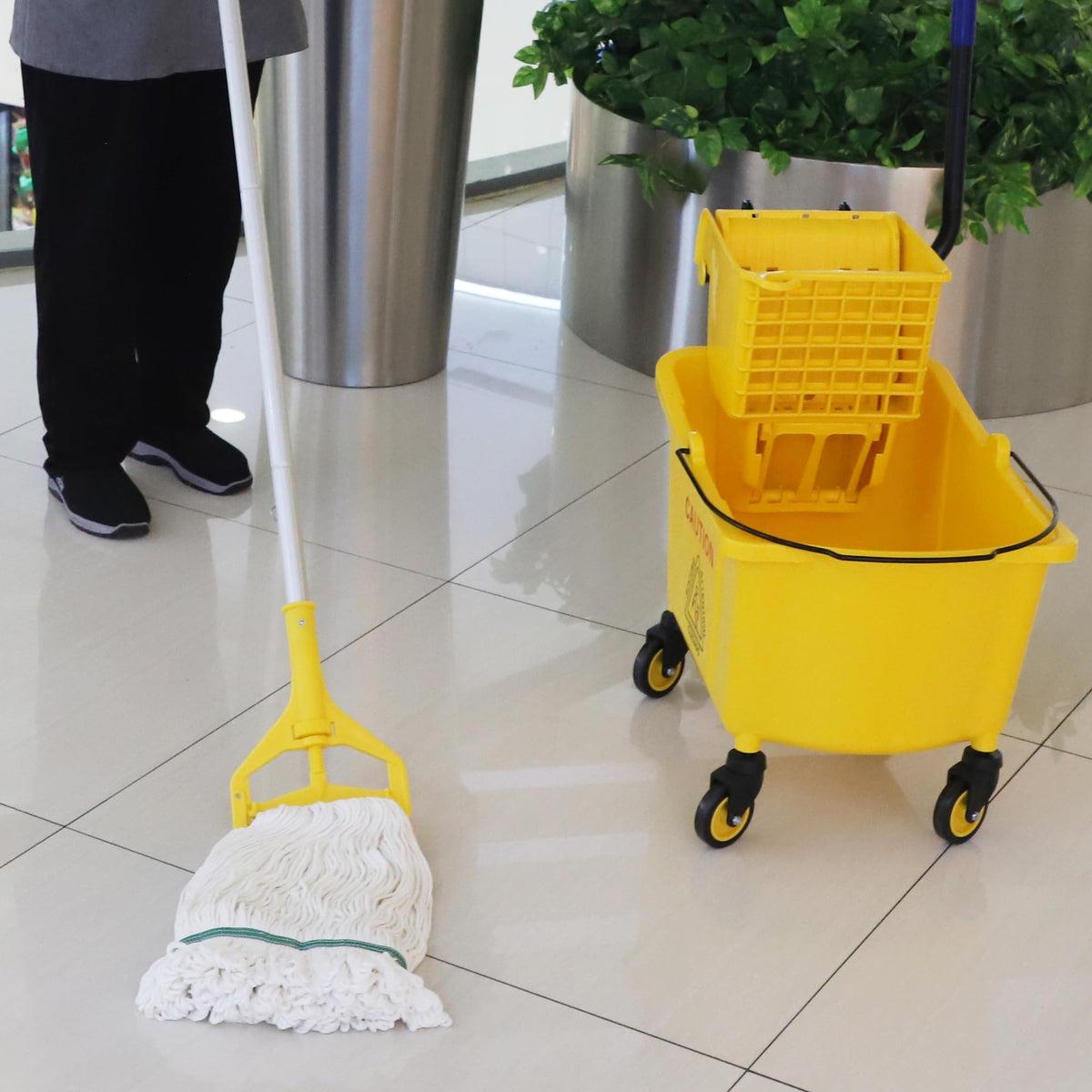 Commercial Mop Bucket with Side Press Wringer on Wheels F68756