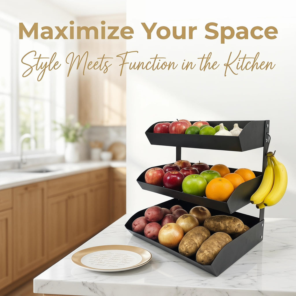 3-Tier Metal Fruit Basket with Banana Holder F554