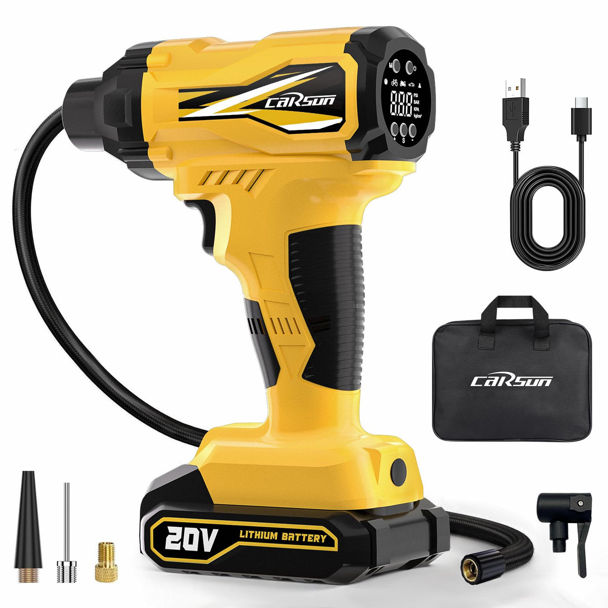 20V Cordless Portable Air Compressor 150 PSI Yellow R2698