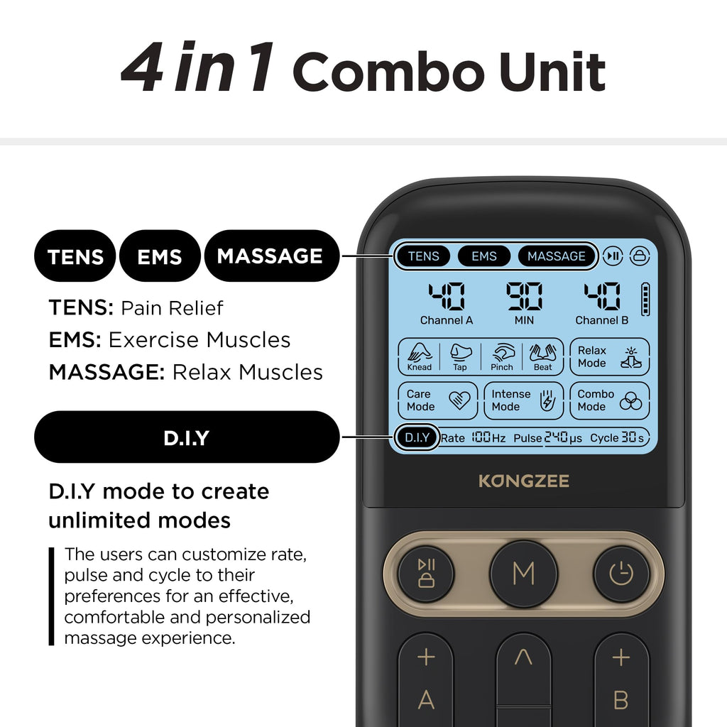 4 in 1 TENS Unit EMS Massage Muscle Stimulator Dual Channel Rechargeable U180256
