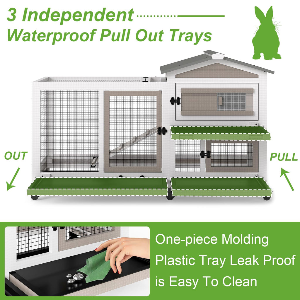 2 Story Wooden Rabbit Hutch with 6 Lockable Wheels H942