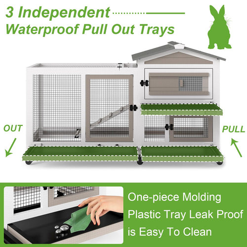 2 Story Wooden Rabbit Hutch with 6 Lockable Wheels H942