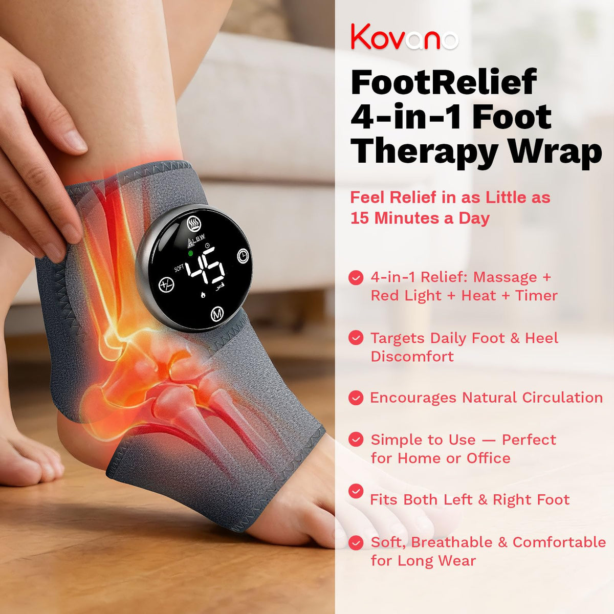 Cordless Heated Foot Massager Wrap with Red Light U355742