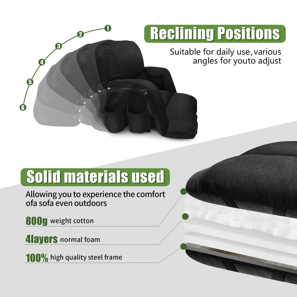Extra Wide Folding Stadium Chairs with Back and Cushion, 6 Reclining Positions, Black W46932
