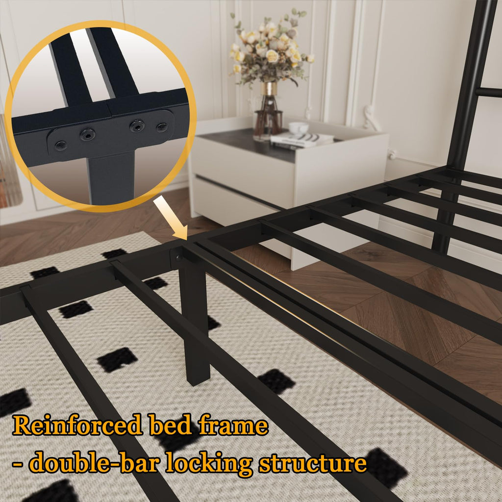 Black 14 Inch Metal Platform Twin Bed Frame with Headboard B2174
