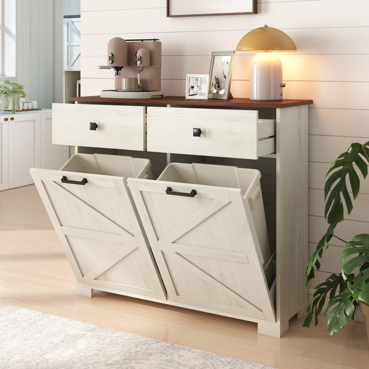 Double Tilt Out Trash Cabinet with Hideaway Drawer C8785