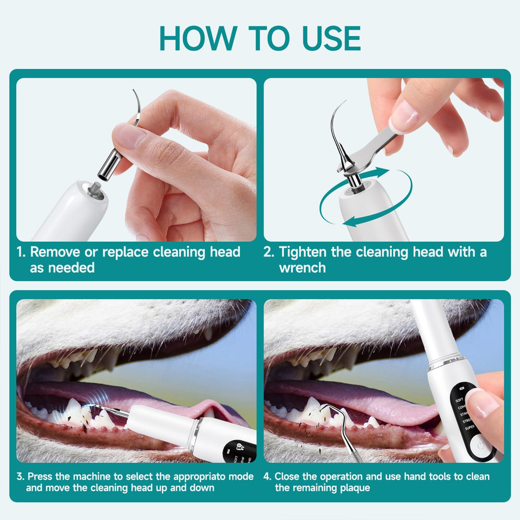 Dog Teeth Cleaning Kit with LED Light 5 Adjustable Modes Electric Toothbrush W2837