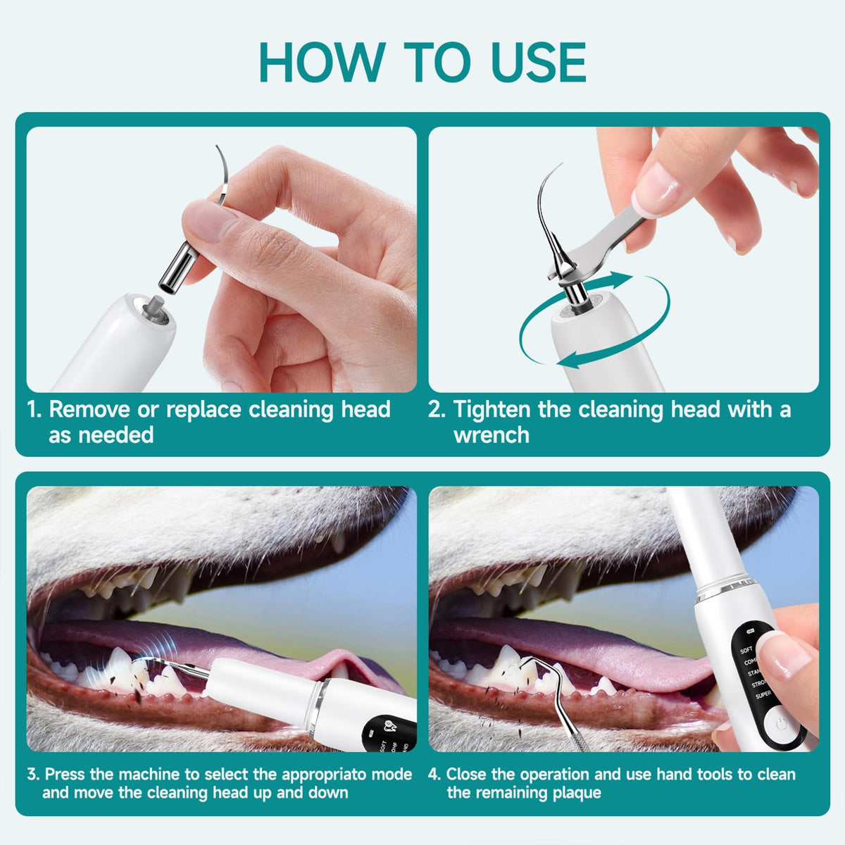 Dog Teeth Cleaning Kit with LED Light 5 Adjustable Modes Electric Toothbrush W2837
