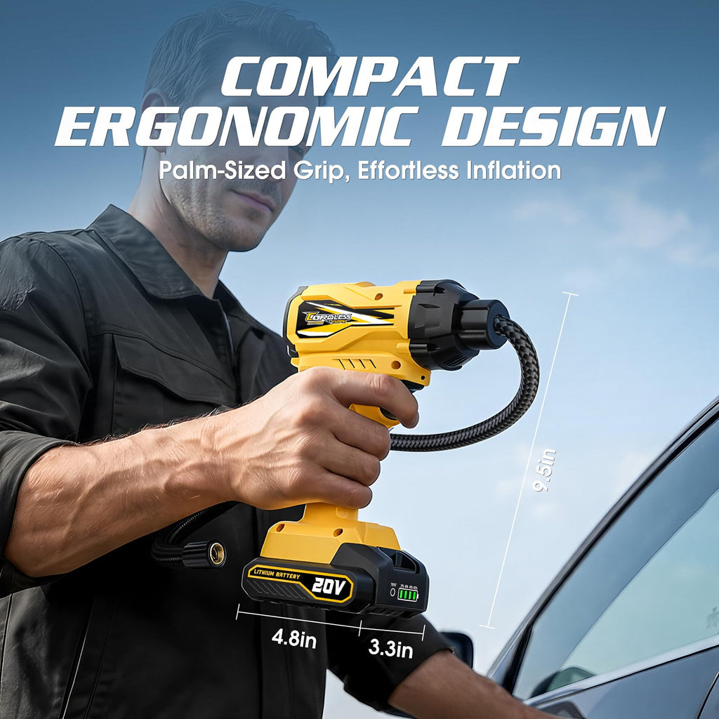20V Cordless Portable Air Compressor 150 PSI Yellow R2698
