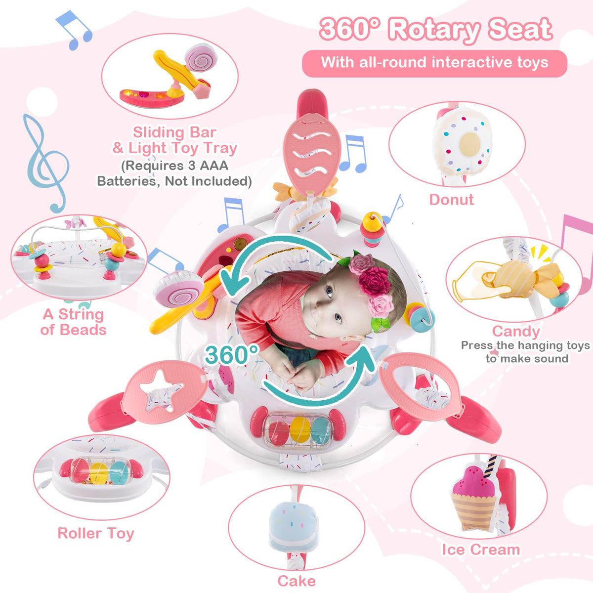 Pink Baby Bouncer Activity Center with Music Lights and Sounds C59243