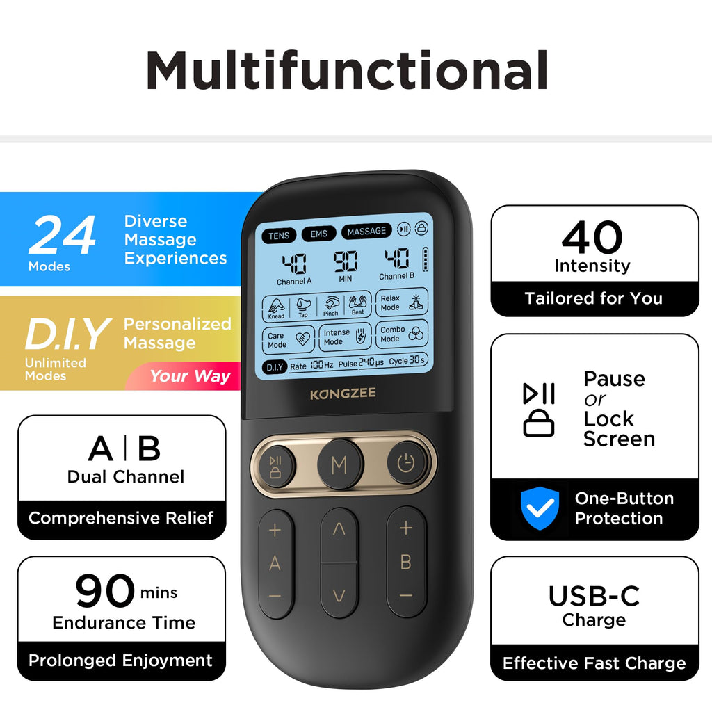 4 in 1 TENS Unit EMS Massage Muscle Stimulator Dual Channel Rechargeable U180256