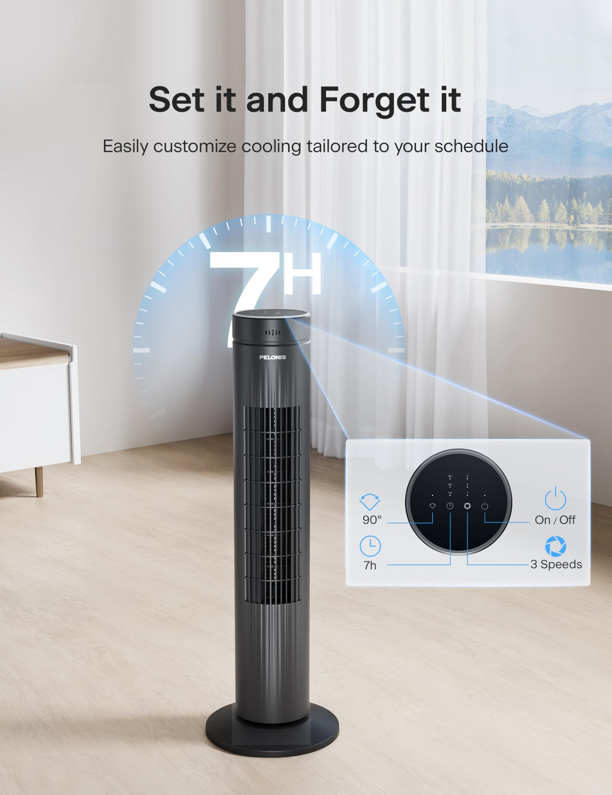 30-Inch Oscillating Tower Fan, 3 Speed, Black E80756
