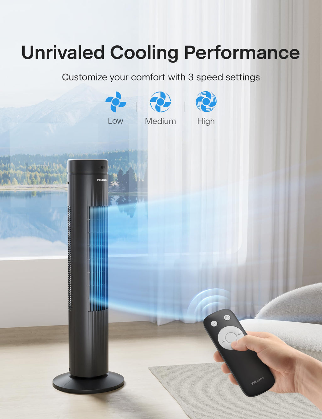 30-Inch Oscillating Tower Fan, 3 Speed, Black E80756