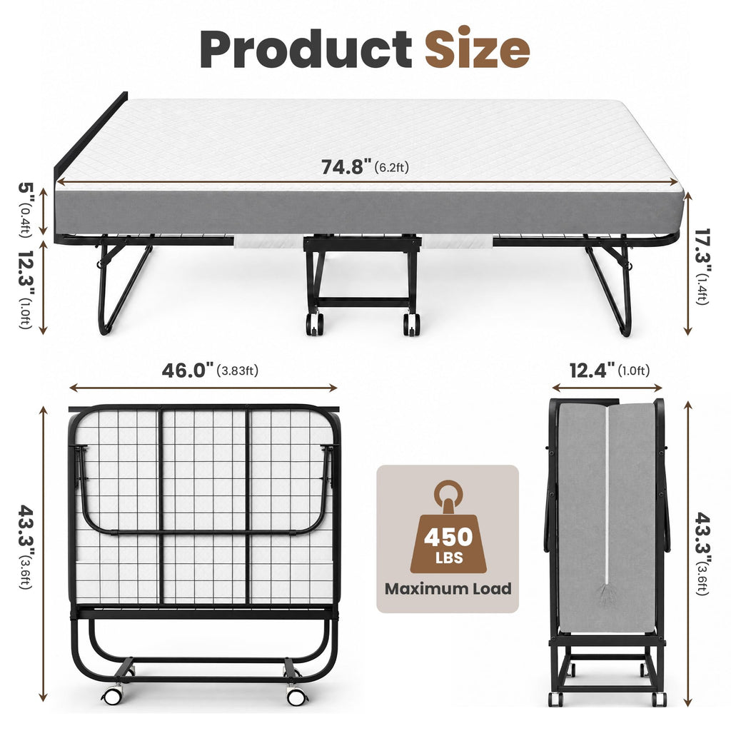 Folding Bed with Mattress Extra Wide Guest Bed H85720