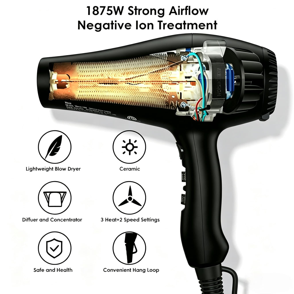 1875W Ionic Hair Dryer with Diffuser and Concentrator Q46559