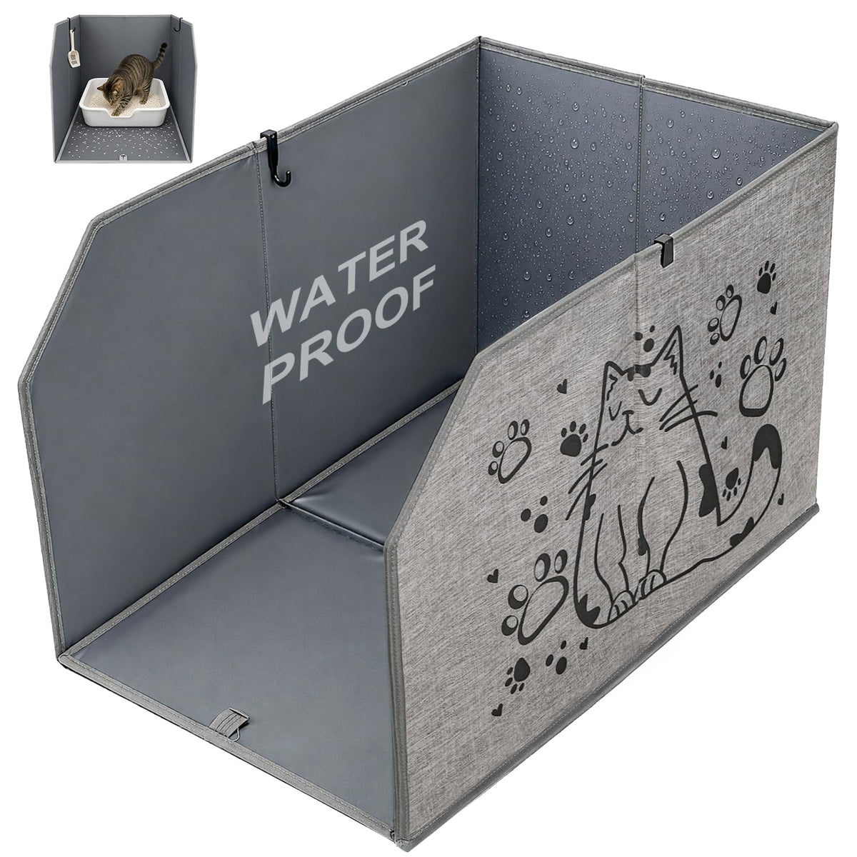 Waterproof Cat Litter Box Enclosure with Removable Mat and 2 Hooks P574302