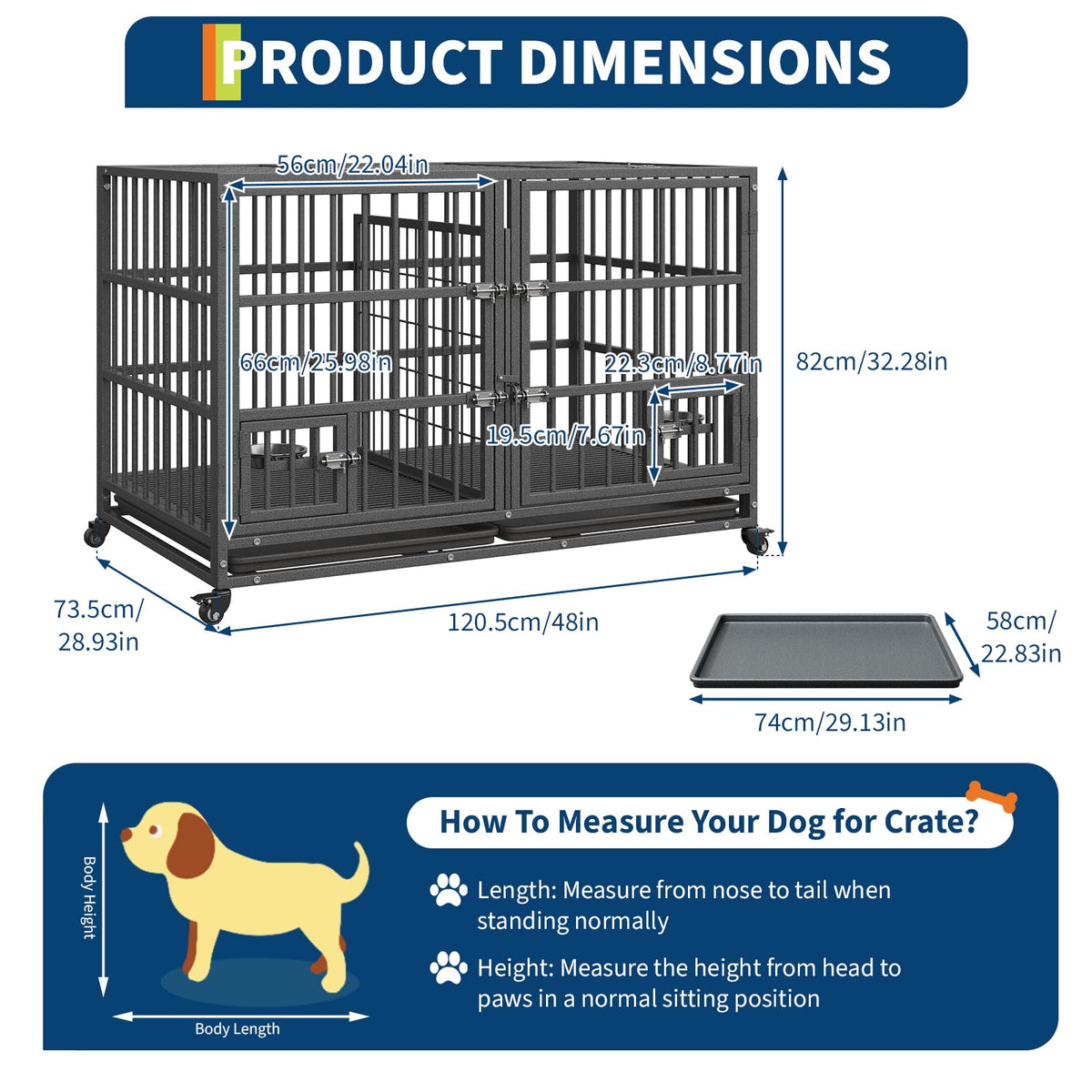 48 inch Heavy Duty Metal Dog Crate with 2 Door I21025