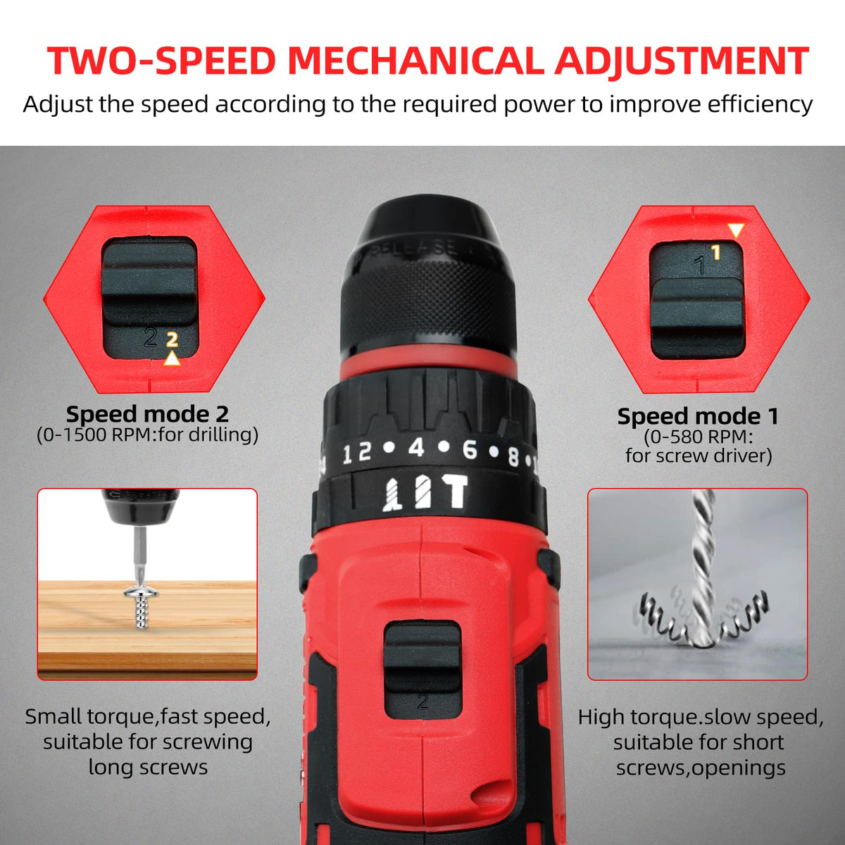 21V Cordless Drill Driver Electric Screwdriver Set with 2 Batteries and Charger K141729
