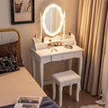 White Makeup Vanity Desk with Lighted Mirror and Stool O6534