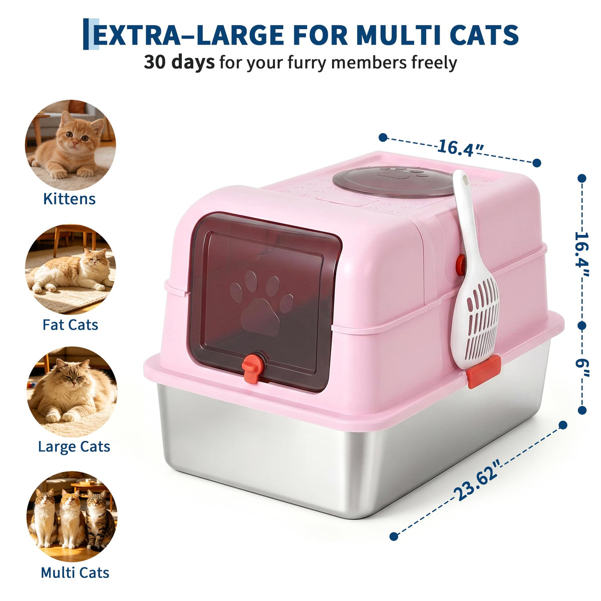Fully Enclosed Stainless Steel Cat Litter Box with Lid Y8040