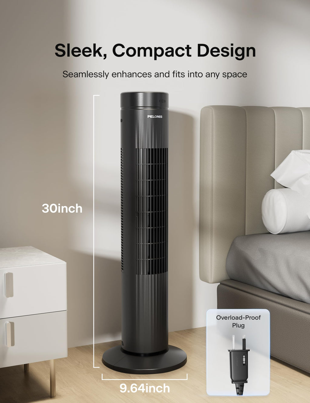 30-Inch Oscillating Tower Fan, 3 Speed, Black E80756