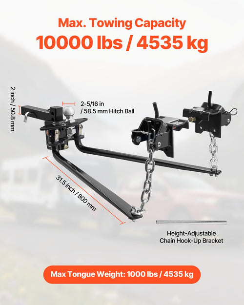 10000 lbs Weight Distribution Hitch with 2 in Shank and 2-5/16 in Ball R9402