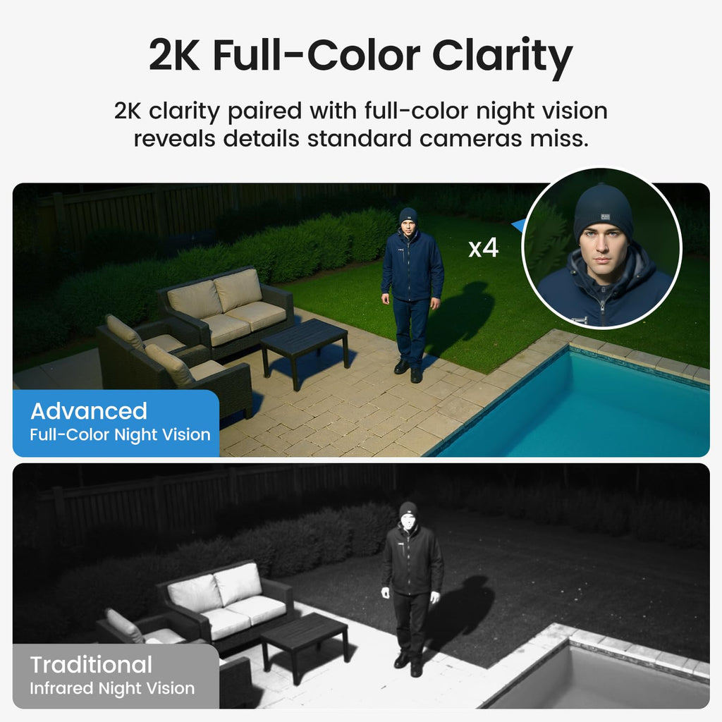 2K QHD Solar Security Cameras Wireless Outdoor System A4292