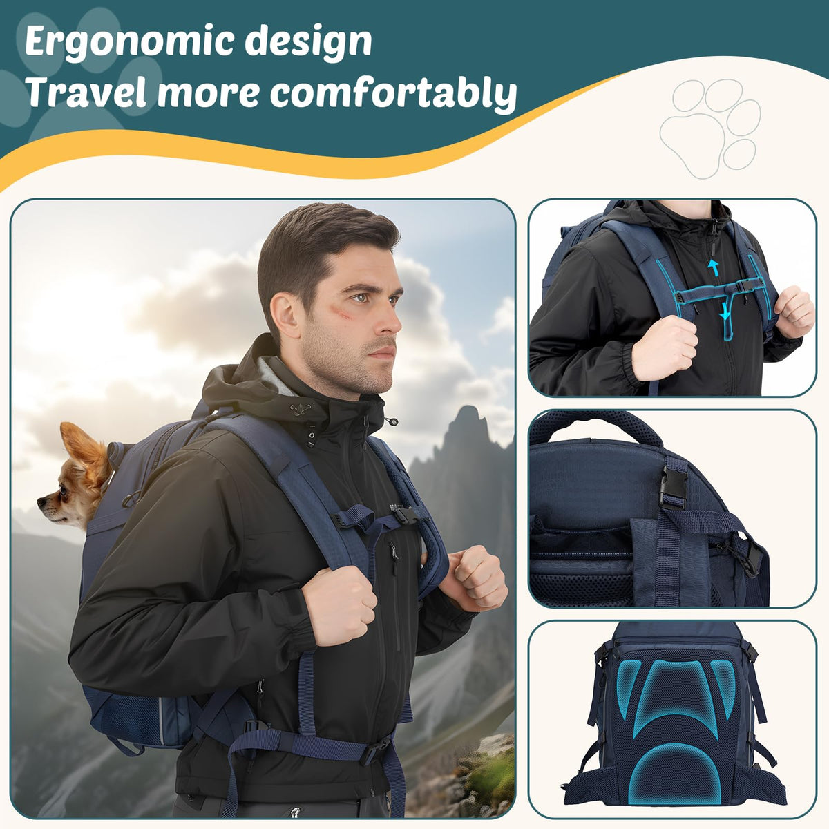 Dog Backpack Carrier, 2-in-1 Foldable 18 lbs Nylon Pet Travel Bag S5694