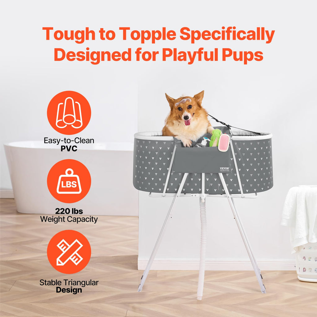 Portable Foldable Dog Bathtub with Drain W931907
